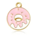 Pink and white enamel donut charm pendant in gold alloy for jewelry making projects - Pink And White Donut Pendant (Without Chain)