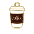 Alloy coffee cup charm with white enamel and golden coffee text for DIY jewelry making - Coffee To-Go Cup Pendant (Without Chain)