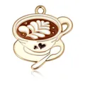 Golden alloy coffee cup charm with latte art and purple heart detail for DIY crafts - White Cappuccino Cup Pendant (Without Chain)