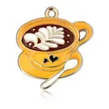 Golden alloy coffee cup charm with yellow enamel and heart detail for DIY jewelry - Brown Cappuccino Cup Pendant (Without Chain)