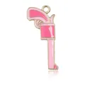 Ohrring-Variante in Revolverform mit rosa Emaille-Füllung und Goldverzierung - Revolver