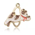 Colgante de perro esmaltado en acabado dorado para joyas DIY y llaveros - Colgante de Perro Saltando por un Aro de Esmalte