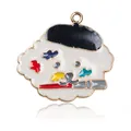 Colgante esmaltado de perro de dibujos animados con boina para joyería DIY - Colgante de Perro Pintor con Boina de Esmalte