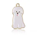 Pendentif chien blanc en émail avec bordure dorée pour bijoux DIY créatifs - Pendentif Chien Bichon Frisé Blanc en Émail