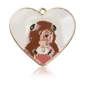 Pendentif en émail en forme de cœur avec un ours brun mignon et bordure dorée - Pendentif Cœur avec Ours Brun en Émail