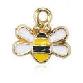 Colgante de abeja con bordes dorados y alas de esmalte blanco para joyería DIY - Abeja Pequeña con Alas Blancas