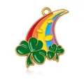 Colgante de trébol verde y arcoíris en esmalte con base de metal dorado para joyas DIY - Placa Curva de Trébol Arcoíris