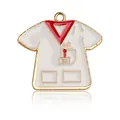 Colgante de enfermera en esmalte rosa y blanco con borde dorado para joyería DIY - Dije de Esmalte de Uniforme de Enfermera Médica Blanco