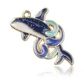 Pendentif baleine en émail bleu foncé avec paillettes et placage d'or pour bijoux DIY - Pendentif Dauphin Bondissant Bleu en Émail