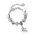 Silver unicorn charm bracelet with colorful crystal beads and adjustable snake chain - 14cm / White
