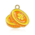 Colgante de doble moneda de trébol en esmalte naranja y amarillo para joyería de bricolaje - Monedas de Oro de la Suerte
