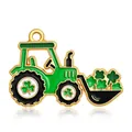Green enamel tractor pendant with lucky clover motif for St. Patrick's Day DIY jewelry - Shamrock Excavator