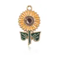 Zonnebloem hanger van legering met gele emaille blaadjes en groene bladeren voor DIY sieraden - Emaille Zonnebloem