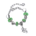 Silver charm bracelet with green beads and unicorn pendant for children and women - Green