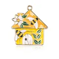 Huis hanger met bijen en bloemen in geel emaille voor DIY sieraden maken - Geel Huis Emaille