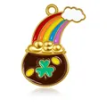 St. Patrick's Day enamel charm with rainbow, gold coin pot, and green clover clover - Rainbow Pot of Gold