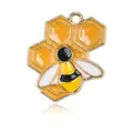 Gouden honingraat hanger met geel en zwart emaille bijtje voor doe-het-zelf sieraden - Bij Honingraat Emaille