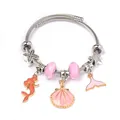 Bracciale oceano rosa con ciondoli a sirena conchiglia e stella marina su fascia argento - Rosa