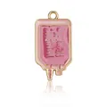 Pink infusion bag enamel pendant with gold trim for DIY bracelets and jewelry - Pink IV Bag Enamel Charm