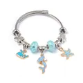 Bracciale oceano per bambini con ciondoli stella marina sirena balena su cavo argento - Blu