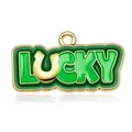 Lucky letter horseshoe charm pendant in gold metal with green enamel finish - Lucky Letter Tag