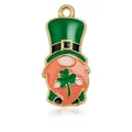 Green St. Patrick's Day gnome pendant with clover in gold-plated enamel finish - Shamrock Gnome Charm