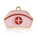 Pink enamel nurse hat pendant charm in gold alloy for DIY jewelry bracelet making - Pink Nurse Hat Enamel Charm