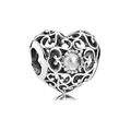 Abalorio de corazón con filigrana de plata intrincada para pulseras personalizadas - Abril (Blanco)