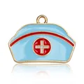 Light blue enamel nurse hat charm pendant in alloy with red cross for DIY jewelry - Blue Nurse Hat Enamel Charm