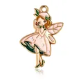 Colgante de hada de flores dorada con esmalte rosa y verde oscuro para crear joyas - Ángel con Falda Pomposa Rosa