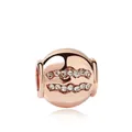 Rose gold zodiac charm bead with wave pattern micro-set white zircon for bracelets - Aquarius