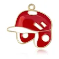 Pendentif casque de baseball en émail rouge et or pour la création de bijoux DIY - Style Casquette de Baseball / 2.4cmx2.4cm / Rouge