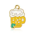 Enamel beer mug pendant with green clover, golden metal charms for DIY jewelry making - Yellow Beer Mug
