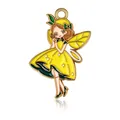 Colgante de hada de las flores en esmalte con vestido amarillo y accesorio de hoja - Chica con Falda Larga Amarilla