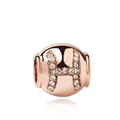 Rose gold alphabet H charm bead with sparkling crystals for DIY charm bracelets - Pisces