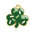 Golden clover charm with dark green enamel finish and light rectangular patterns - Shamrock Knot Lucky Tag