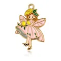 Pink flower fairy enamel pendant with lemon hat and gold-plated alloy finish for DIY - Pink Skirt Girl with Lemon