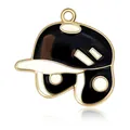 Pendentif casque de baseball doré avec émail noir et blanc pour porte-clés DIY - Style Casquette de Baseball / 2.4cmx2.4cm / Noir