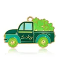 St. Patrick's Day green enamel truck lucky clover pendant with golden Lucky text - Lucky Clover Truck