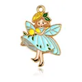 Golden flower fairy pendant with blue dress and lemon accents for DIY jewelry - Blue Skirt Fairy with Lemon