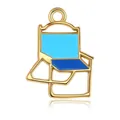 Abalorio de silla de camping dorado con esmalte azul bicolor para artesanía DIY - 2.1x1.5cm / Silla Plegable Azul