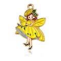 Enamel lemon fairy pendant in bright yellow finish with delicate gold metal wings - Yellow Skirt Lemon Girl