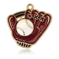Pendentif gant de baseball rouge foncé en alliage avec balle blanche et bord doré - Forme Gant de Baseball / 2.5cmx2.5cm / Rouge Foncé