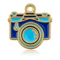 Blauer emaillierter Kamera-Anhänger mit Goldrand für DIY-Schmuck und Schlüsselanhänger - 1.9x1.9cm / Blaue Kamera