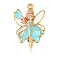 Exquisite flower fairy elf pendant with blue enamel wings and golden alloy frame - Blue Fairy with Staff