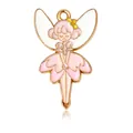 Pink and white enamel flower fairy charm in gold-plated alloy for DIY jewelry - Pink Healing Style Girl