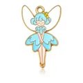 Colorful flower fairy pendant with blue hair and white wings for DIY jewelry making - Blue Short Hair Fairy