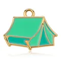 Goldener Zeltanhänger mit grüner Emaille für Camping-Thema DIY Schmuck und Schlüsselanhänger - 1.6x2cm / Grünes Zelt