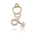 Golden stethoscope pendant with white enamel inlay for DIY jewelry bracelet - White Medical Stethoscope Enamel Charm