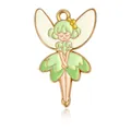 Enamel flower fairy pendant in light green and white with gold-plated butterfly wings - Green Butterfly Wing Fairy